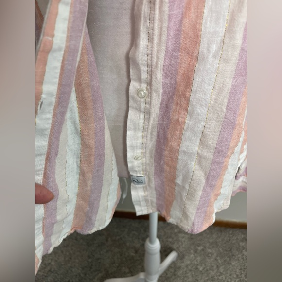 Rails Womens Linen Top Dusk Stripe Alyssa Button Down Pastel Top Metallic Size M - Picture 5 of 10